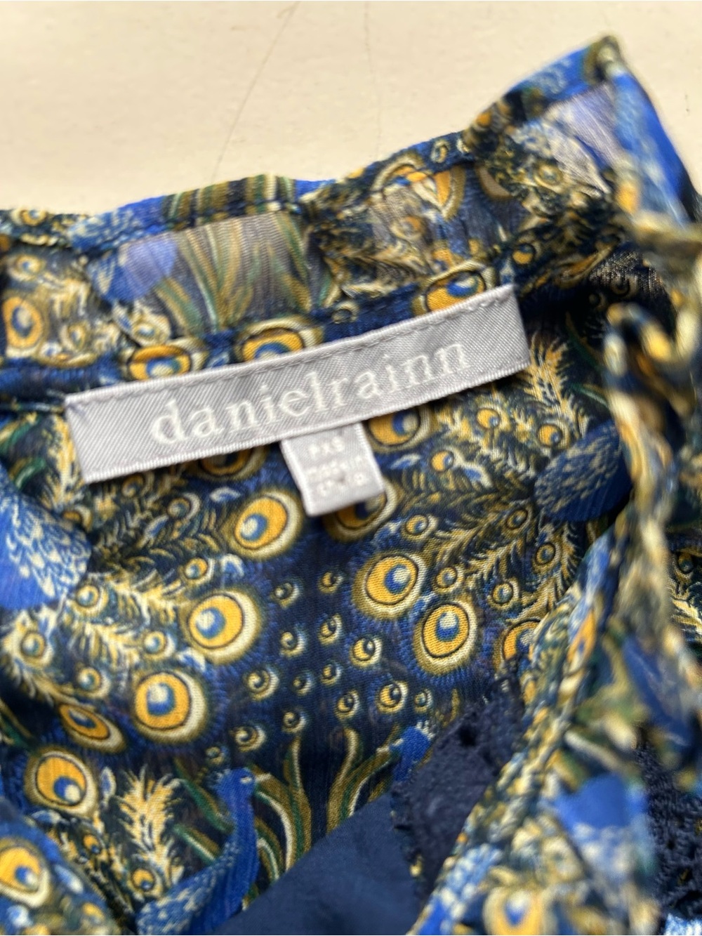 Daniel Rainn Navy Blue Floral Lace-Trim Peasant Blouse size xs - Picture 3 of 8
